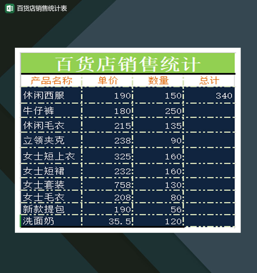2020年百货店销售统计通用数据表Excel模板